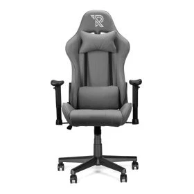 Sedia gaming Ranqer Felix Fabric grigia in tessuto, vista frontale con cuscini cervicale e lombare