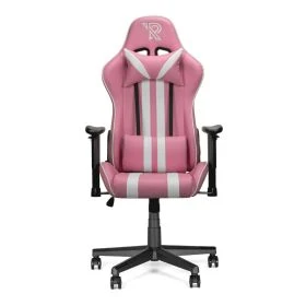 Sedia gaming Ranqer Felix rosa e bianca, vista frontale con cuscini cervicale e lombare e braccioli regolabili
