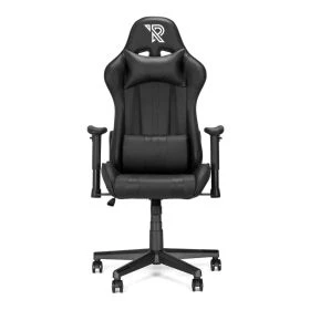 Sedia gaming Ranqer Felix nera con logo R bianco, cuscini cervicale e lombare, vista frontale