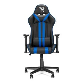 Sedia gaming Ranqer Felix nera e blu, vista frontale con cuscini cervicale e lombare e braccioli regolabili