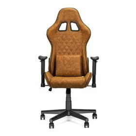 Sedia da ufficio Ranqer Felix marrone tan, vista frontale con cuscino lombare e schienale trapuntato a rombi