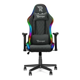 Sedia gaming Ranqer Halo Fabric grigia in tessuto con illuminazione LED RGB sui bordi dello schienale, vista frontale