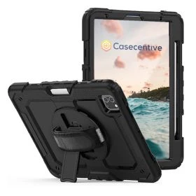 Casecentive Handstrap Pro - Case con impugnatura per iPad Pro 12.9" 2022 / 2021 / 2020 / 2018 - Nero