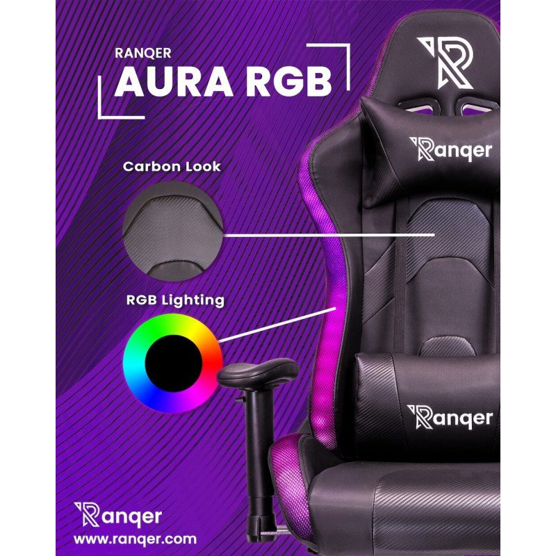 Ranqer Aura - Sedia da gaming con LED RGB - Nera