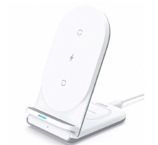 Aukey - Stand di ricarica wireless 2 in 1 - Bianco