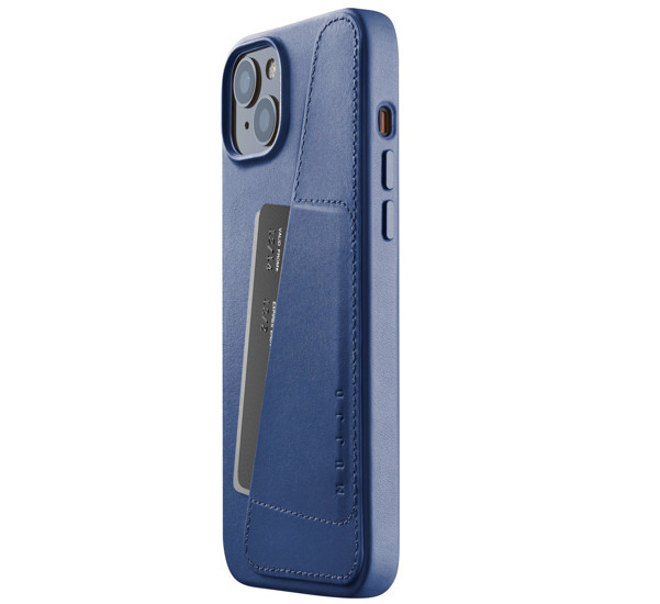 Mujjo Leather Wallet Case iPhone 14 / 15 Plus blue