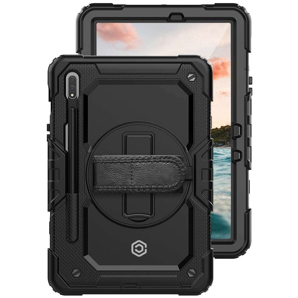 Casecentive Handstrap Pro - Case con impugnatura per Galaxy Tab S8 Plus 2022 - Nero