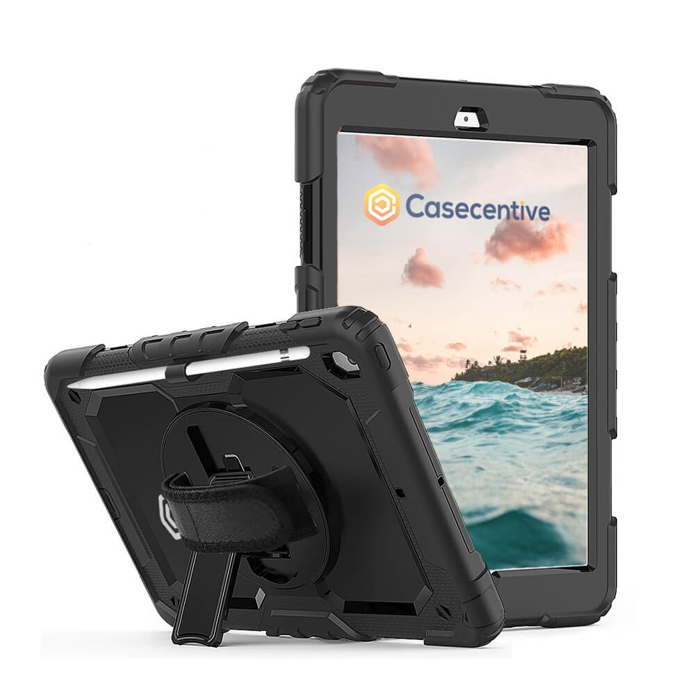 Casecentive Handstrap Pro - Case con impugnatura per iPad 10.2 2019 / 2020 - Nero