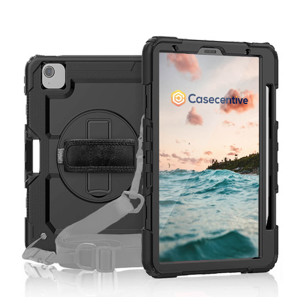 Casecentive Handstrap Pro - Case con impugnatura per iPad Air 10.9 2020 / 2022 - Nero