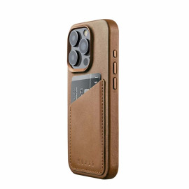 Mujjo - Cover a portafoglio in pelle per iPhone 15 Pro - Marrone