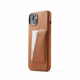 Mujjo - Cover a portafoglio in pelle per iPhone 15 Plus - Marrone
