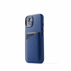 Mujjo - Cover a portafoglio in pelle per iPhone 15 - Blu