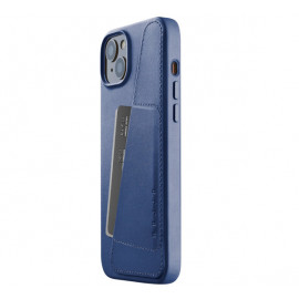 Mujjo Leather Wallet Case iPhone 14 Plus blue