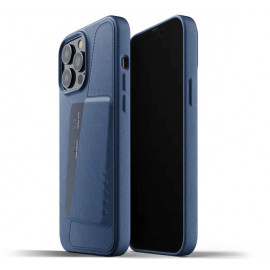 Mujjo - Cover portacarte in pelle per iPhone 13 Pro Max - Blu