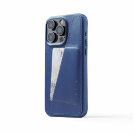 Mujjo - Cover a portafoglio in pelle per iPhone 15 Pro Max - Blu