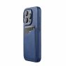 Mujjo - Cover a portafoglio in pelle per iPhone 15 Pro - Blu sticky
