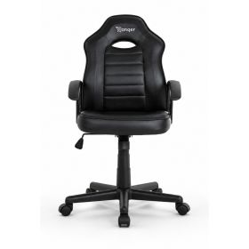 Sedia gaming per bambini Ranqer Junior Warrior nera, vista frontale con logo Ranqer sullo schienale