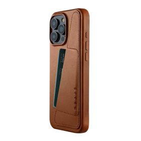 Mujjo - Cover a portafoglio in pelle per iPhone 16 Pro Max - Marrone