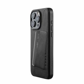 Mujjo - Cover a portafoglio in pelle per iPhone 15 Pro Max - Nero