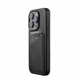 Mujjo - Cover a portafoglio in pelle per iPhone 15 Pro - Nero