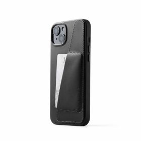 Mujjo - Cover a portafoglio in pelle per iPhone 14 / 15 Plus - Nero