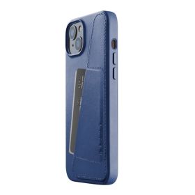Mujjo - Custodia Portafoglio in Pelle per iPhone 14 / 15 Plus - Blu