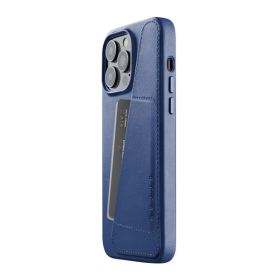 Mujjo - Custodia in Pelle Portafoglio per iPhone 14 Pro Max - Blu
