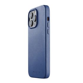 Mujjo - Cover in pelle con MagSafe per iPhone 14 / 15 Plus - Blu