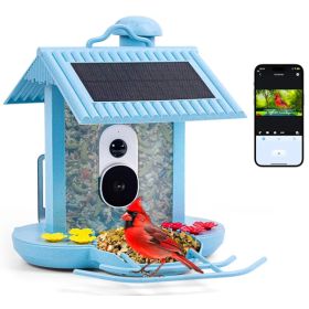 HiBirds - Casetta per uccielli Smart Bird Feeder con telecamera con pannelli solari - Celeste