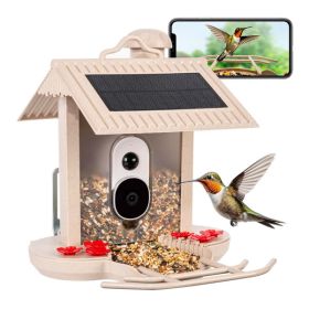 HiBirds - Casetta per uccielli Smart Bird Feeder con telecamera con pannelli solari - Beige