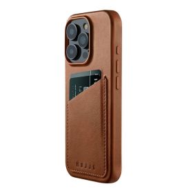Mujjo - Cover a portafoglio in pelle per iPhone 16 Pro - Marrone
