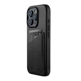Mujjo - Cover a portafoglio in pelle per iPhone 16 Pro - Nero