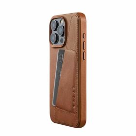 Mujjo - Cover a portafoglio in pelle per iPhone 15 Pro Max - Marrone