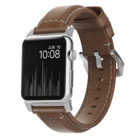 Nomad Traditional - Cinturino in pelle per Apple Watch 42mm / 44mm / 45mm / 49mm - Marrone / Argento